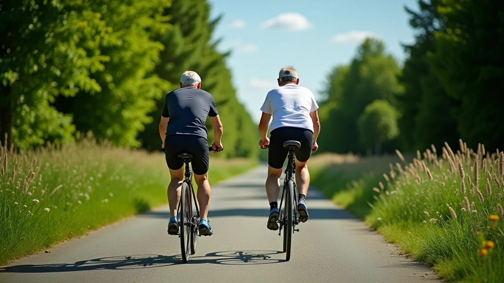 Velosipēdisti Liepājas kanāla maršrutā ar kalniem fonā